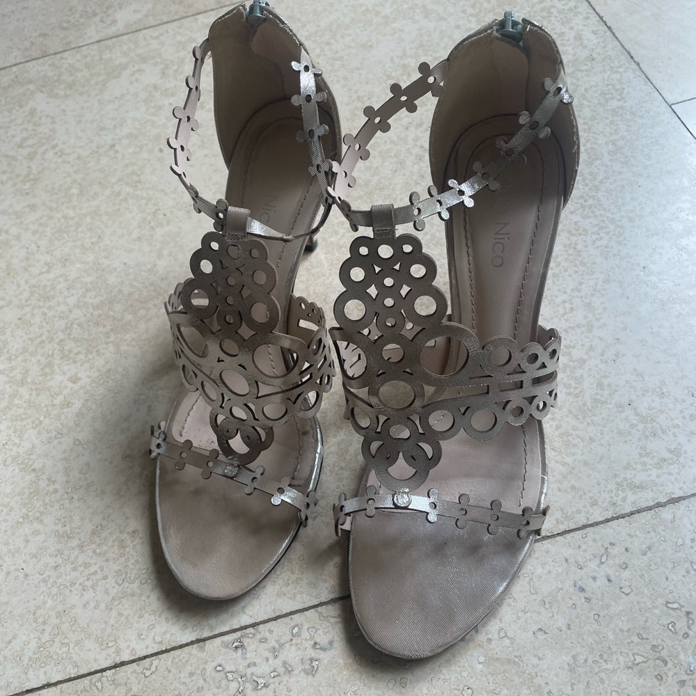 Klub Nico metallic (champagne gold) sandals with heel. Size 7.